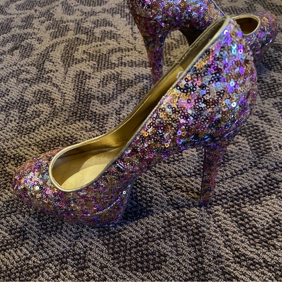 Jessica Simpson Devin 2 Heels Golden Rose Sequin Sparkle Size 7 1/2 - Picture 10 of 13
